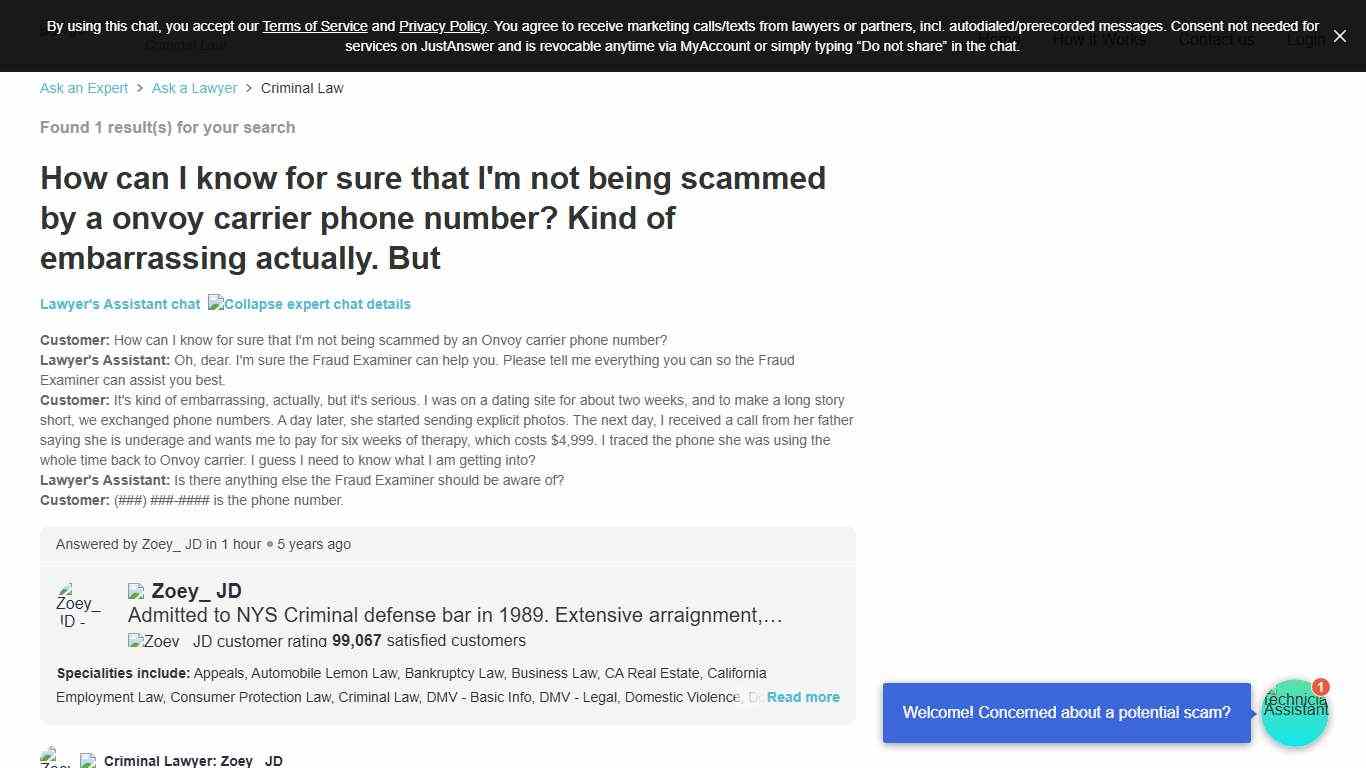 How can I know for sure that I'm not being scammed by a onvoy carrier phone number? Kind of embarrassing actually. But